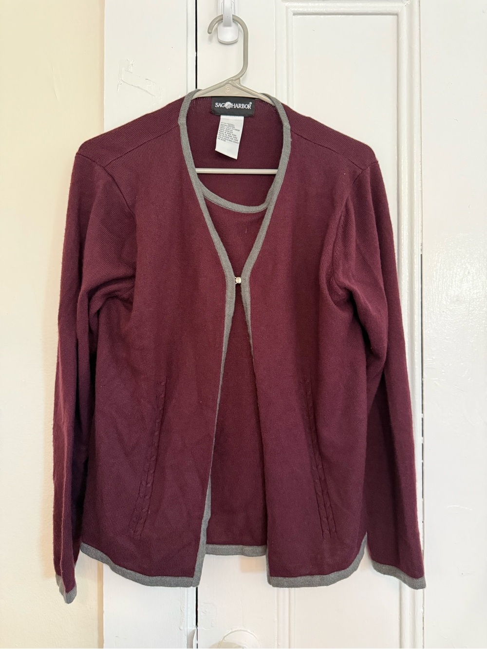 Sag Harbor Burgundy sweater double layer with Gray Trim